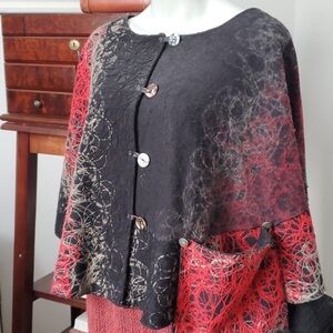 vintage Le Blanc Mouton Poncho-like Jacket, One Size, Black, Red & Grey